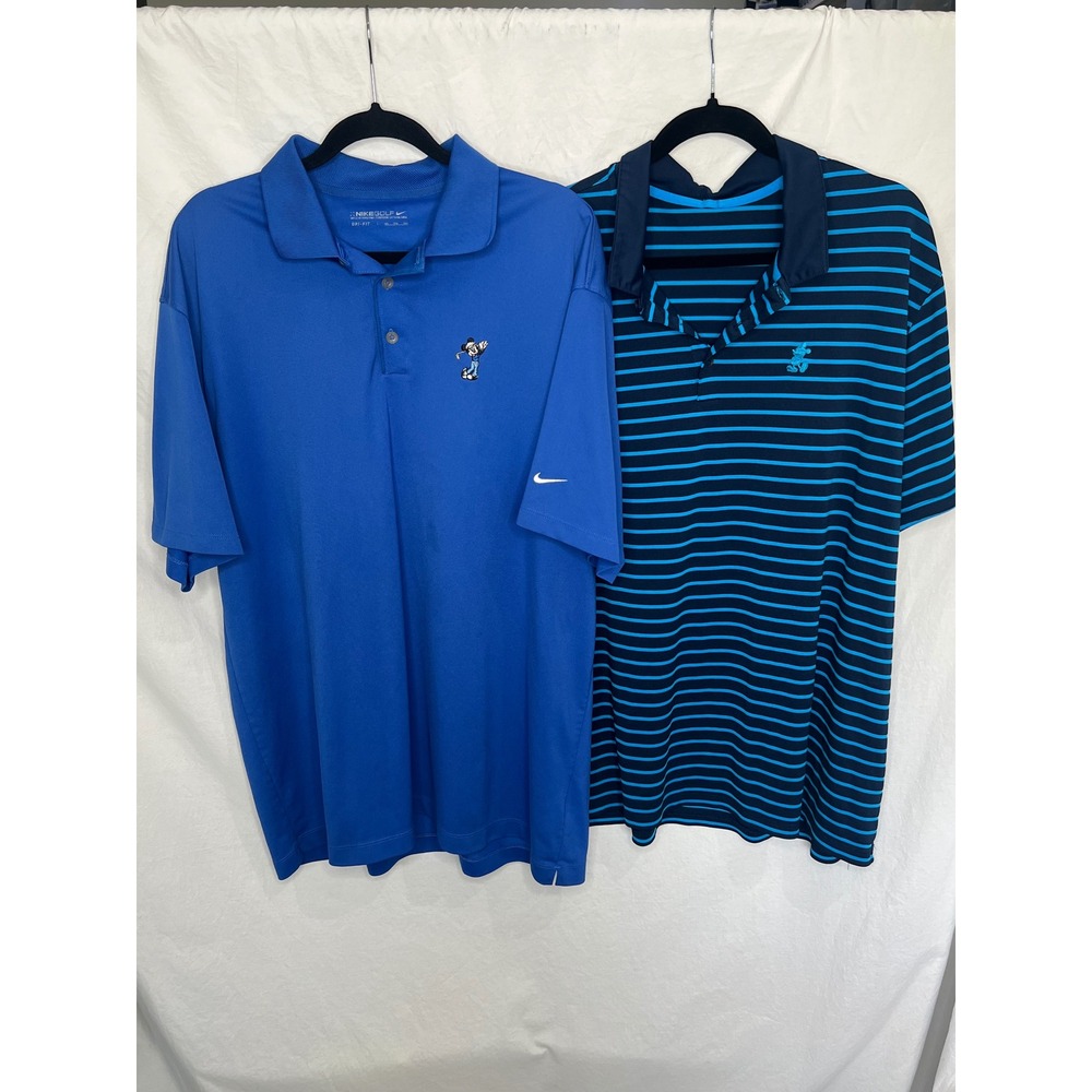 Nike Polo Shirt Men's XXL Lot of 2 Disney Mickey Mouse Blue Dri-Fit Golf READ